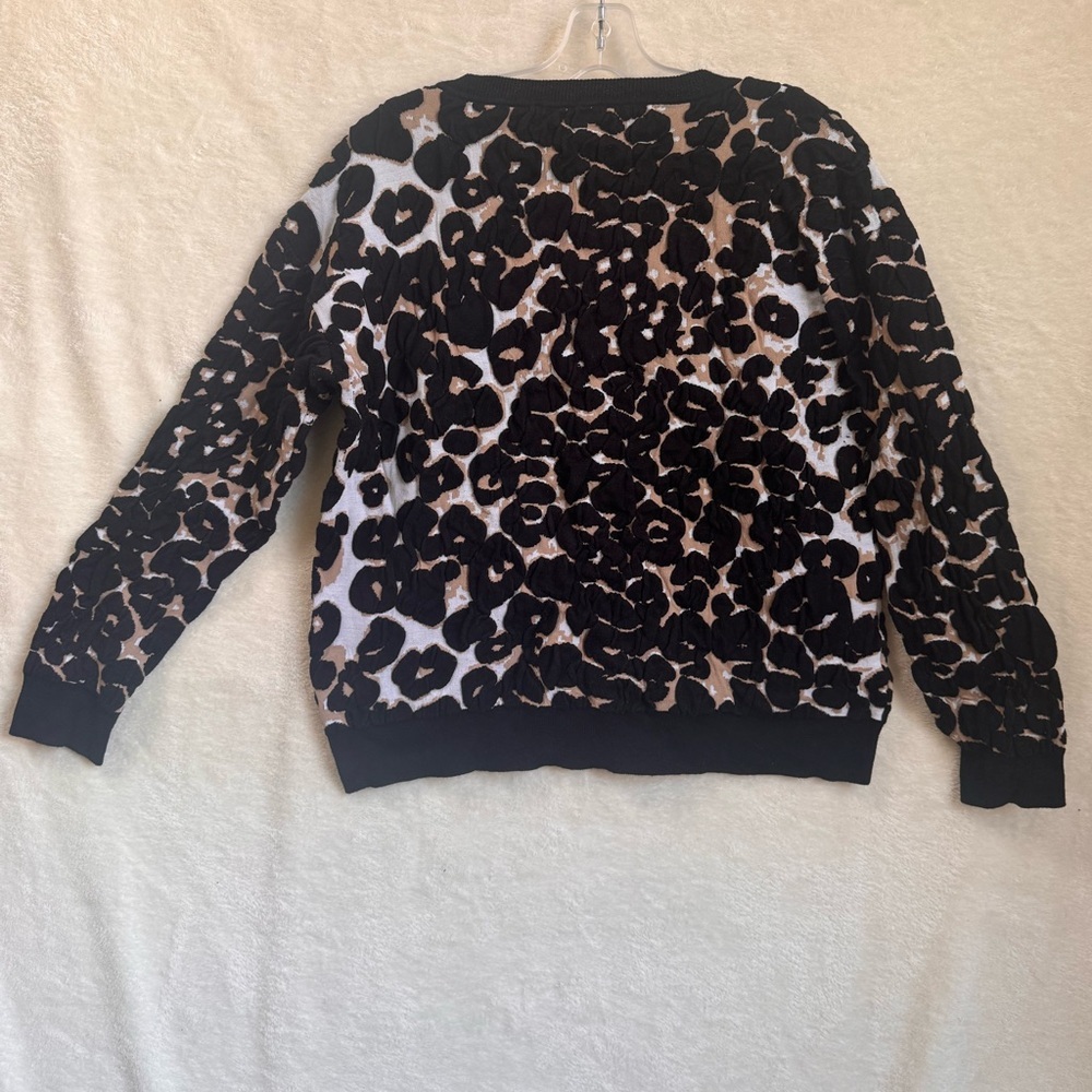 Vince Camuto Leopard Oversized Sweater Textured Animal Print Crew Top Neutral L - Picture 3 of 15